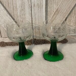 Vintage Luminarc Green Stemmed Glass Goblets